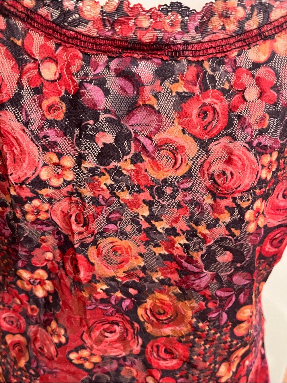 Hanky Panky Red Floral Lace Trim Sheer Camisole size L - Picture 5 of 7